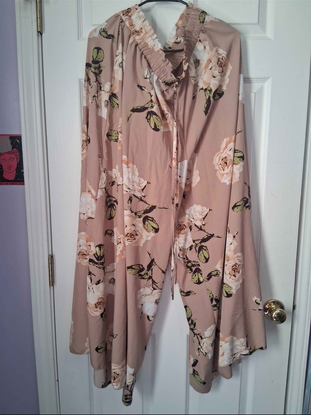 SHEIN Taupe Floral Wide-Leg Wrap Pants with Ruffle Waist
